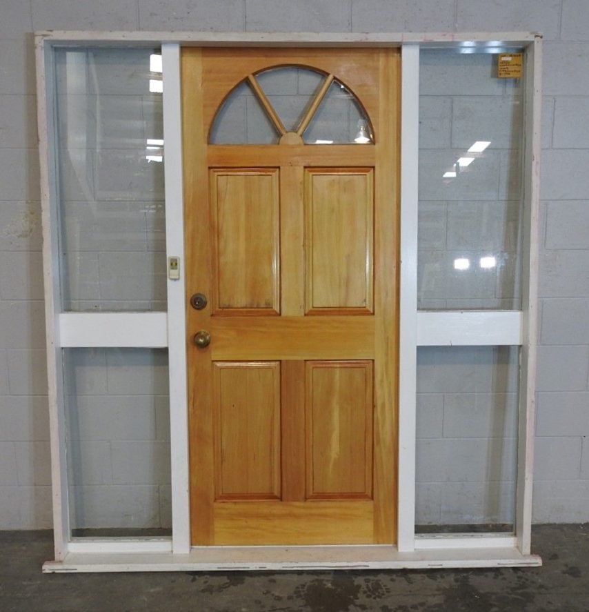 Wooden Exterior Door With Sidelights In Jamb Frame