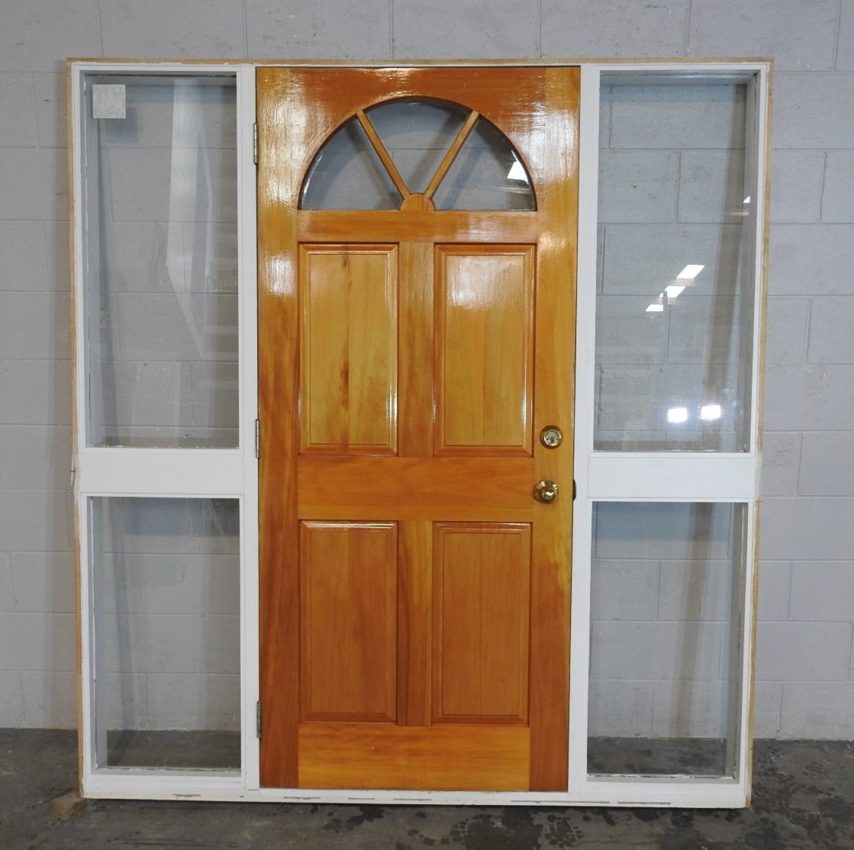 Wooden Exterior Door With Sidelights In Jamb Frame