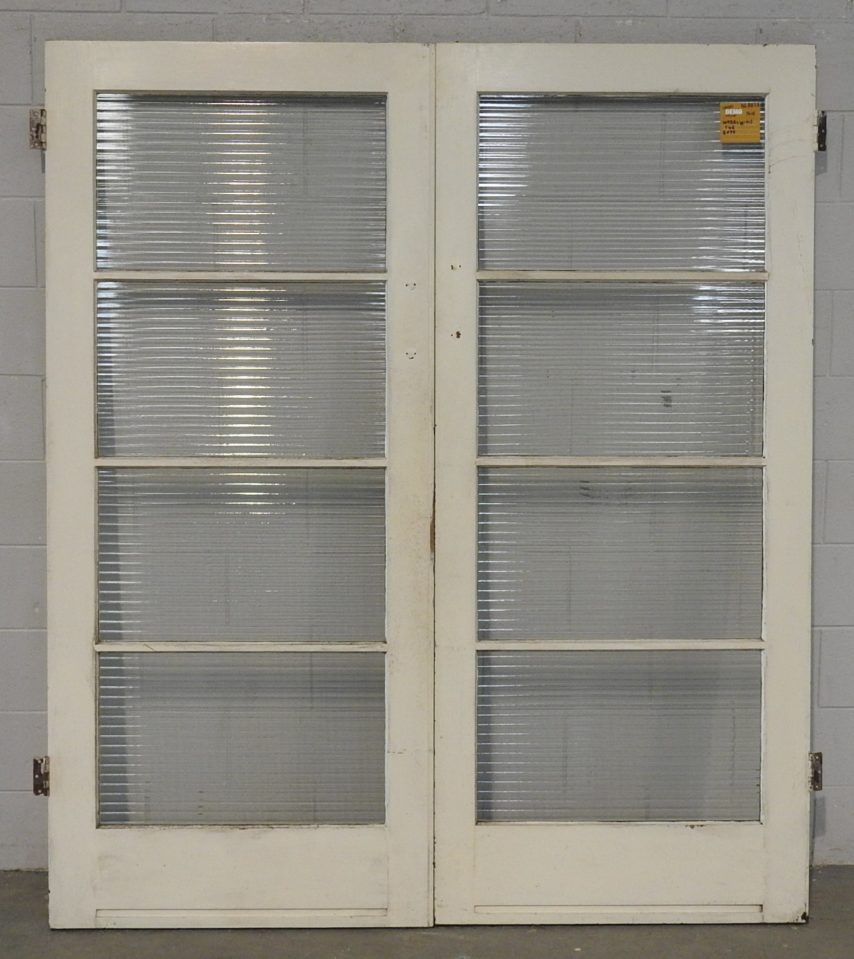 Wooden French doors with broad reeded optical glass - unhung