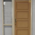 almond Aluminium frame entry with wooden door w side & toplight