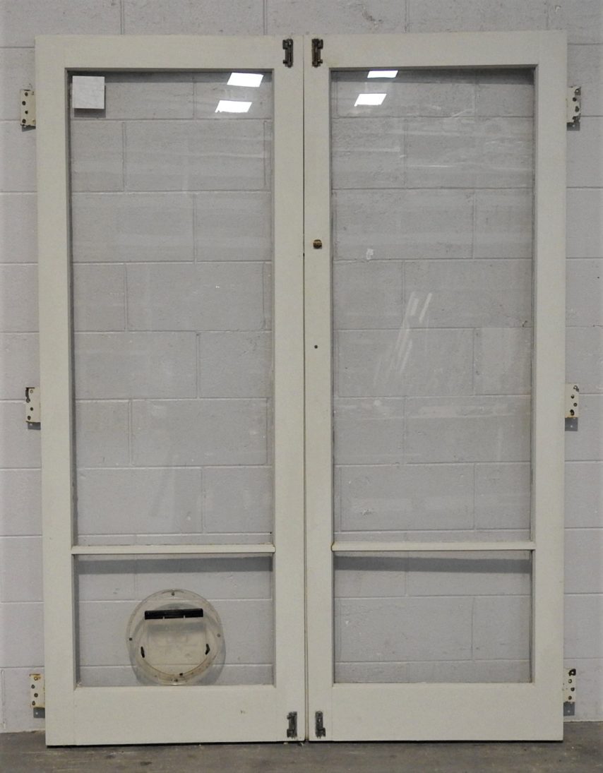 Wooden French 2-Light doors with obscure glass - unhung