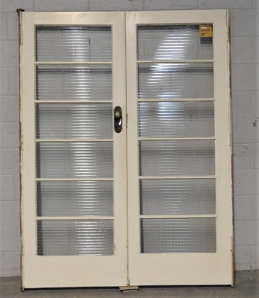 Wooden French 6 light doors with obscure glass - unhung
