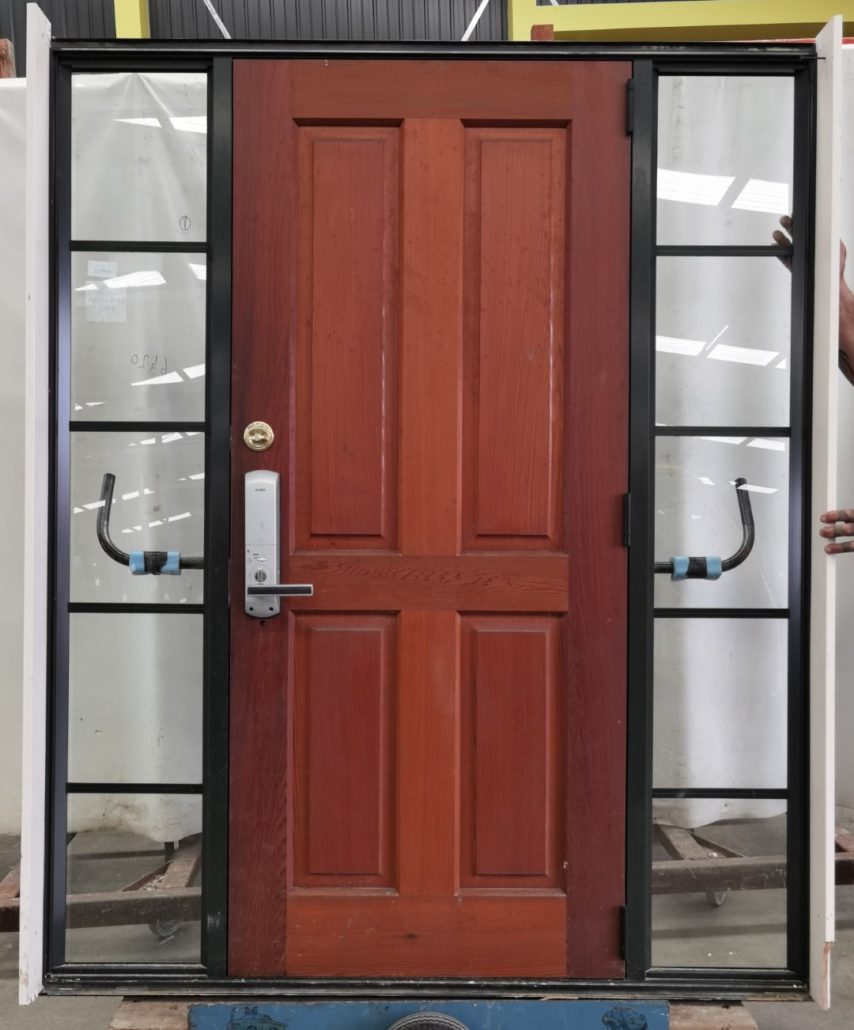 Karaka green aluminium framed cedar door