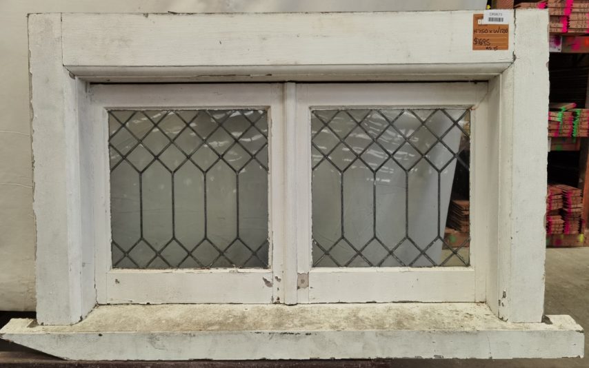 wooden fixed twin leadlight window
