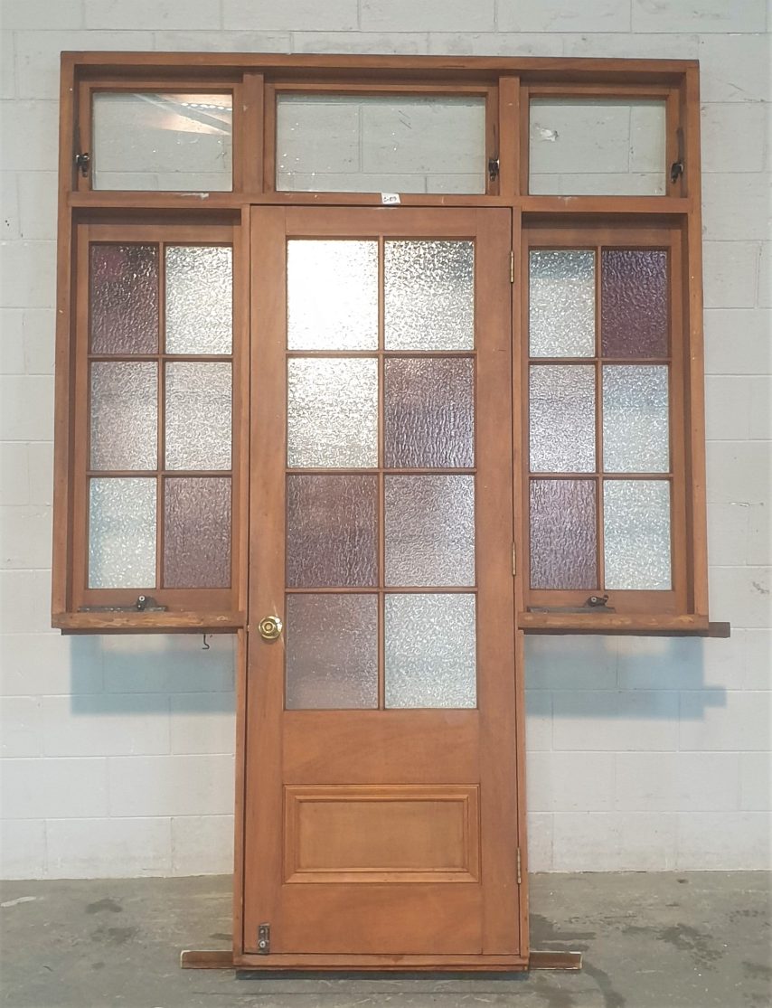 Wooden Bungalow Entry Door with Side & Toplights