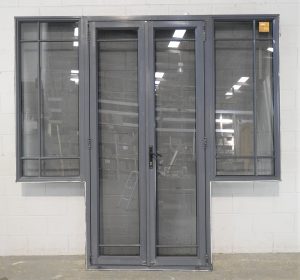 Denim Blue Aluminium French Doors with Sidelights