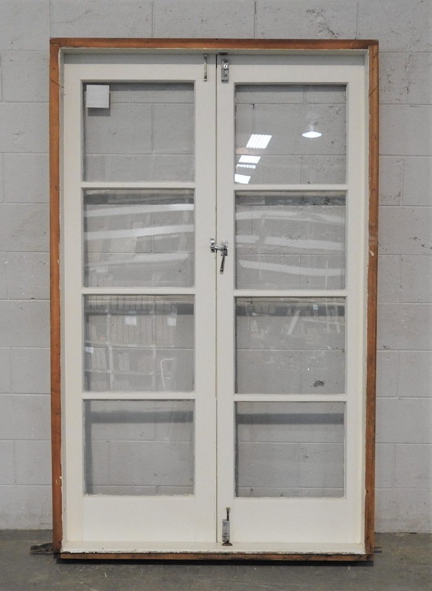 Wooden 4 Light French Doors Hung in Frame/Jamb