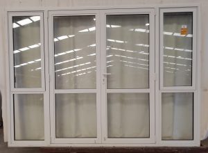 Double glazed White aluminium French door with sidelights