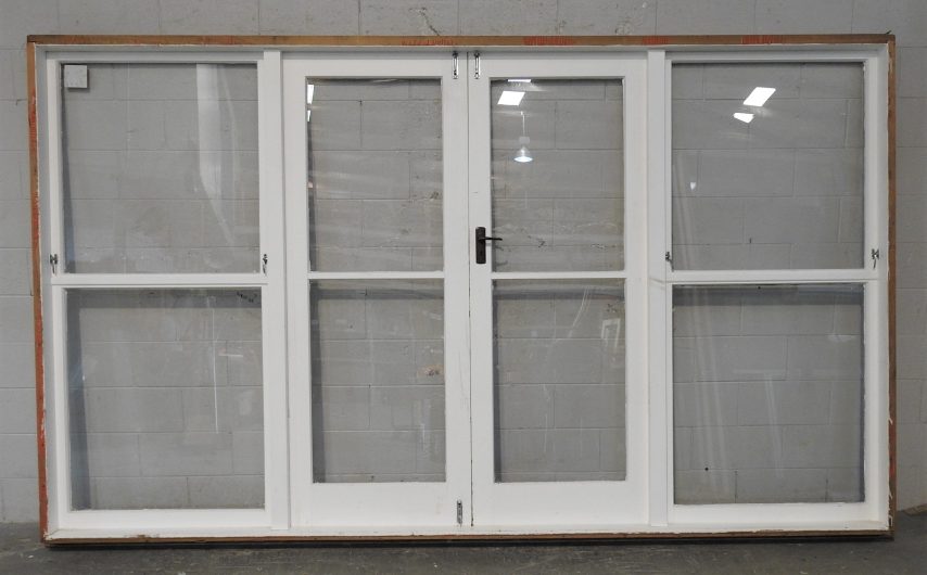 Wooden French Doors with Awning Window Sidelights