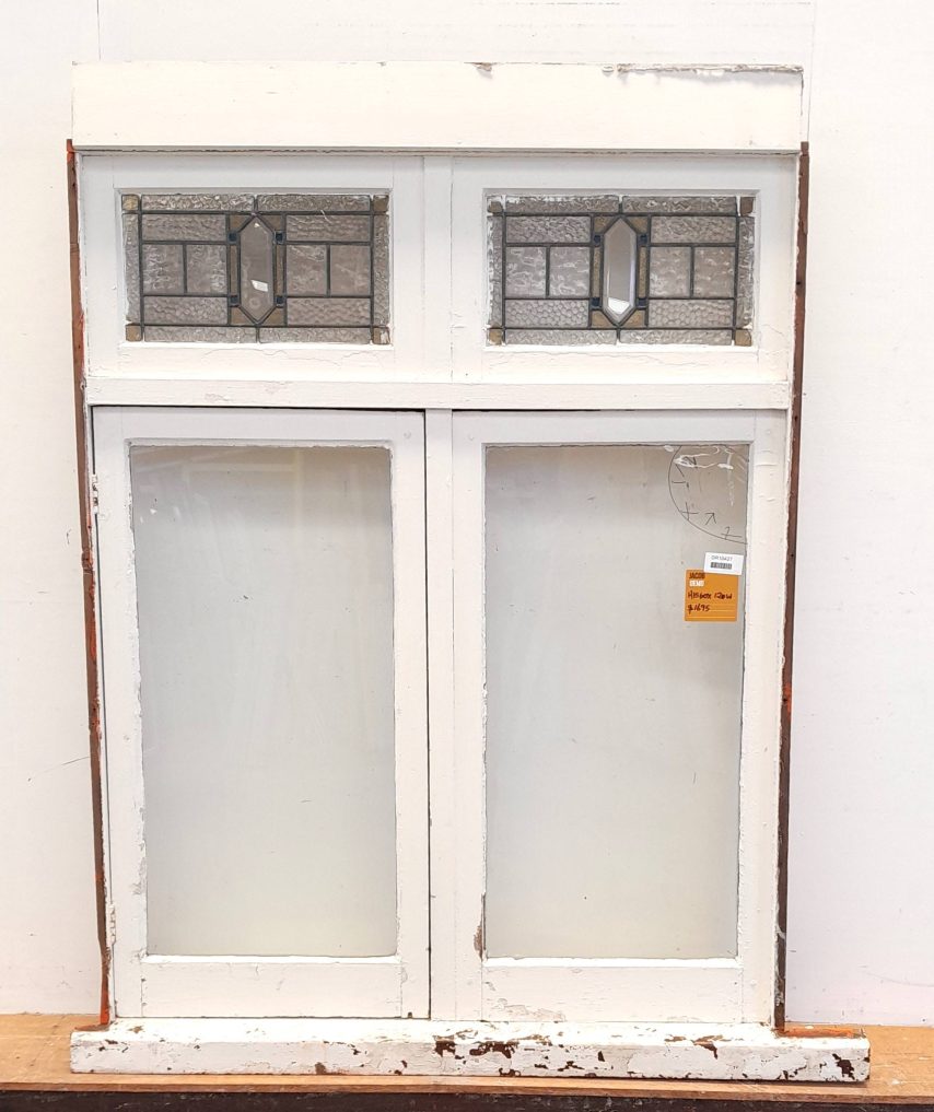 Wooden casement window with leadlight toplight