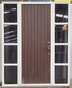 Off white aluminium framed cedar door