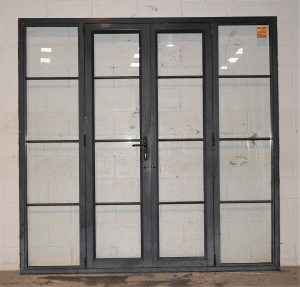 Denim Blue Aluminium French Doors With Sidelights