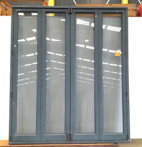 Slate blue aluminium four leaf bi-fold door