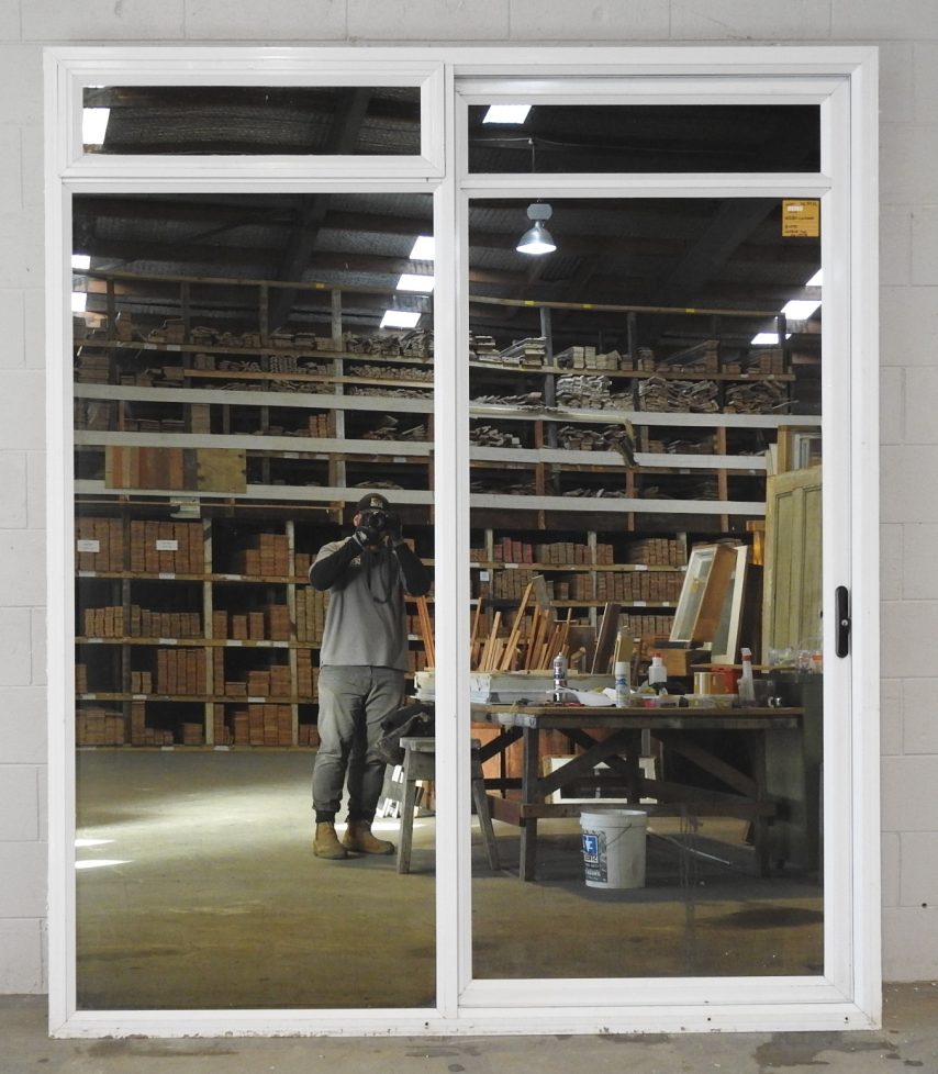 White Aluminium sliding door with tinted mirror glass