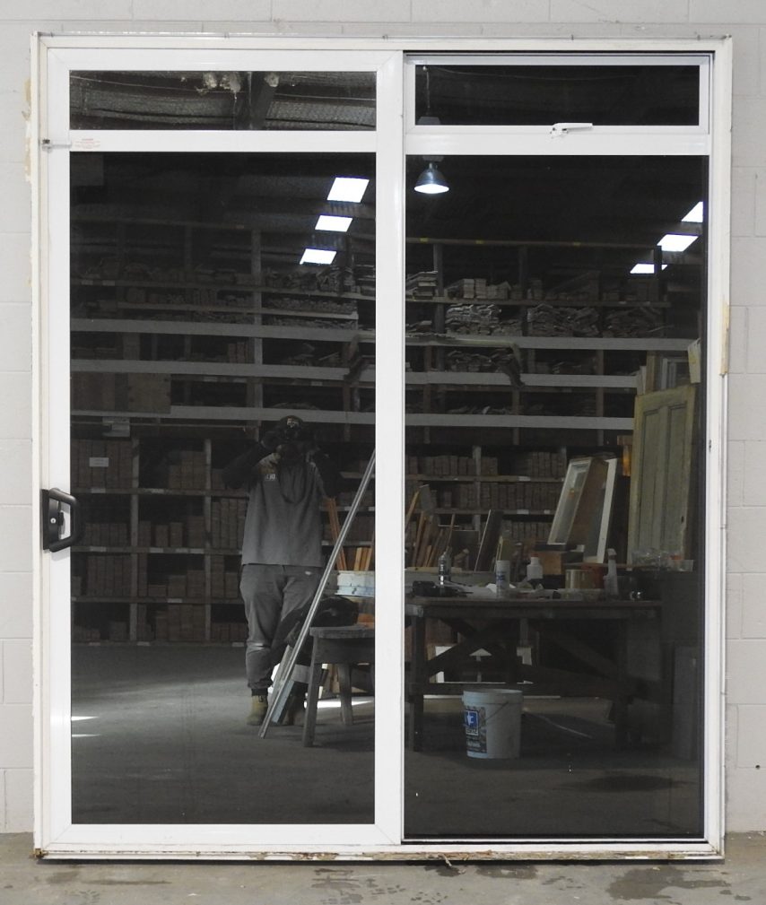 White Aluminium sliding door with tinted mirror glass