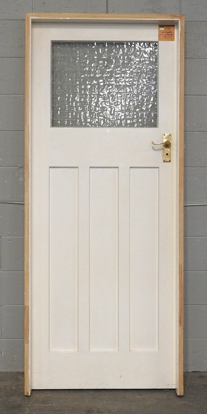 Wooden Bungalow 3 Panel Door With Glass - Hung