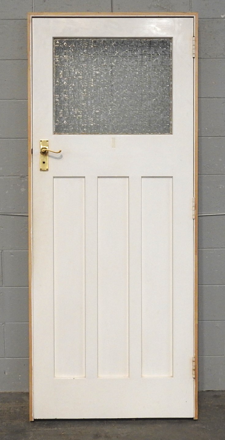 Wooden Bungalow 3 Panel Door With Glass - Hung