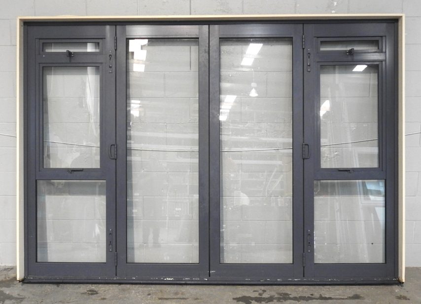 Denim Blue Aluminium Bi-Fold Door With Awning Windows