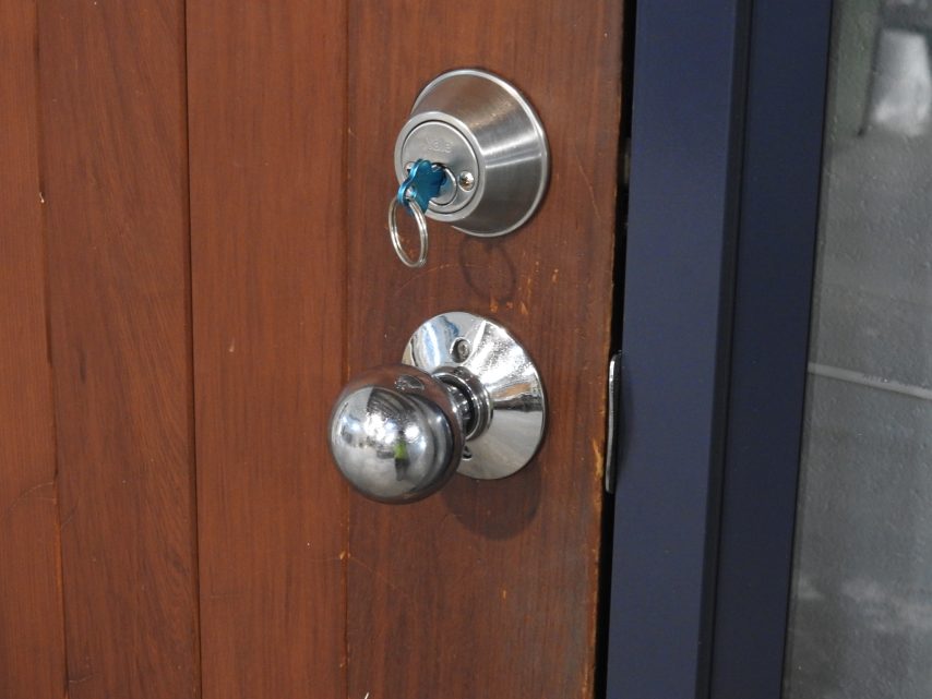 Denim Blue Aluminium Frame With Cedar Entry Door