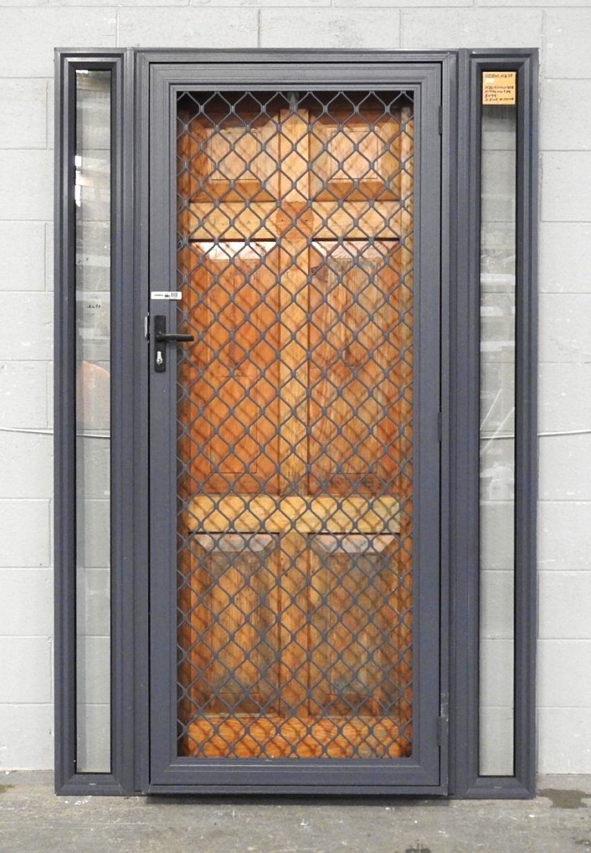 Denim Blue Aluminium Frame With Cedar 6 Panel Door