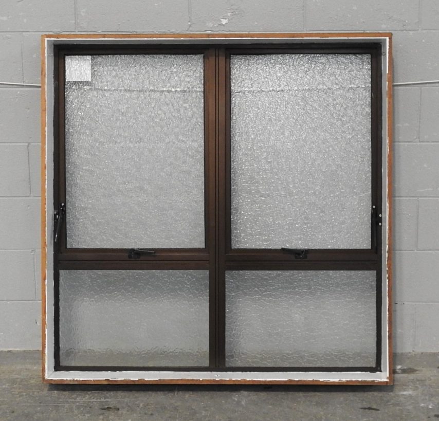 Bronze Aluminium Double Awning Window with Obscure Glass