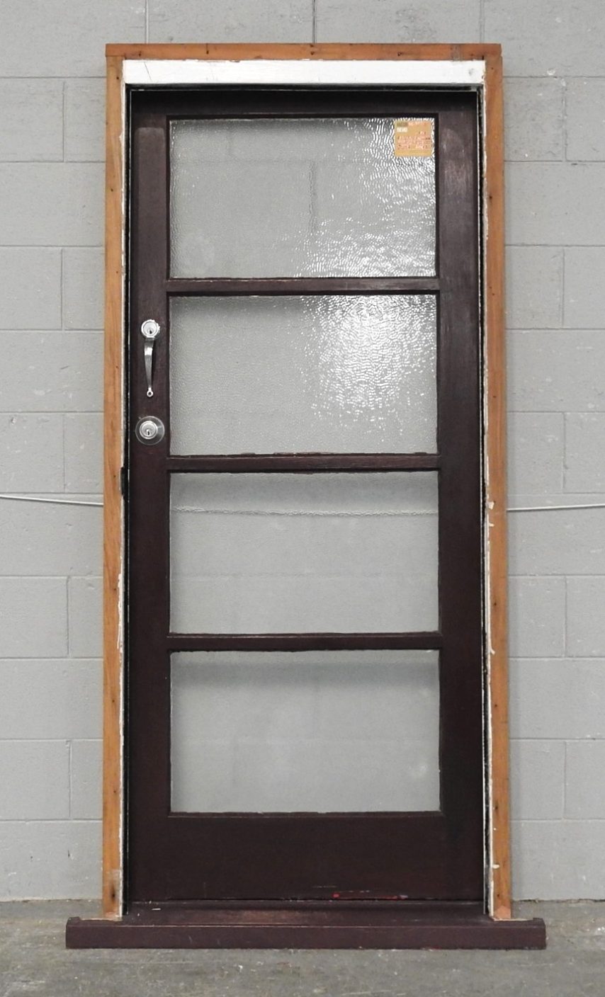 Wooden Exterior 4 Light Door Hung in Frame