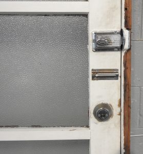 Wooden Exterior 4 Light Door Hung in Frame