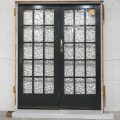 Wooden Bungalow Double 5 Light Entry Doors Hung in Frame