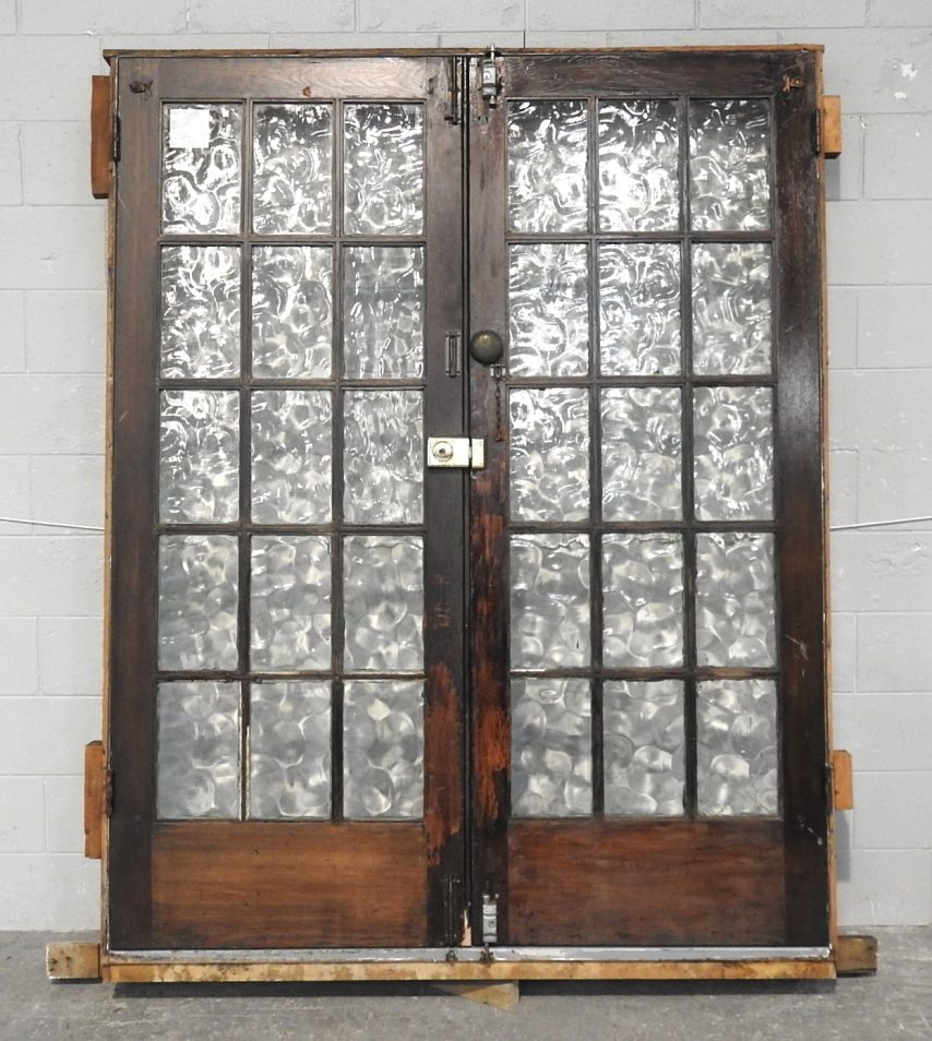 Wooden Bungalow Double 5 Light Entry Doors Hung in Frame