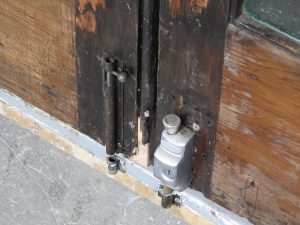 Wooden Bungalow Double 5 Light Entry Doors Hung in Frame