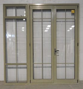 Lichen Aluminium French doors with sidelight