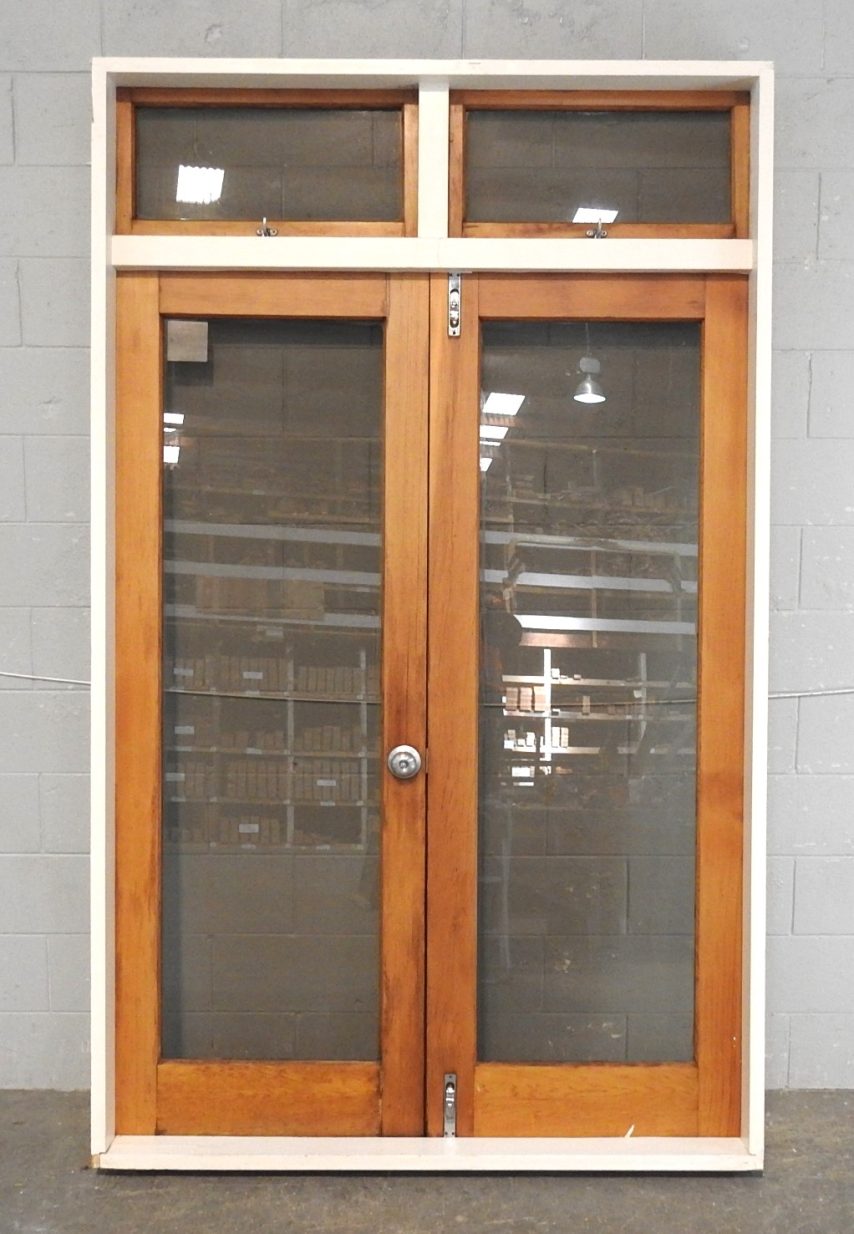 Wooden (Cedar) French Doors With Toplight Hung in Frame