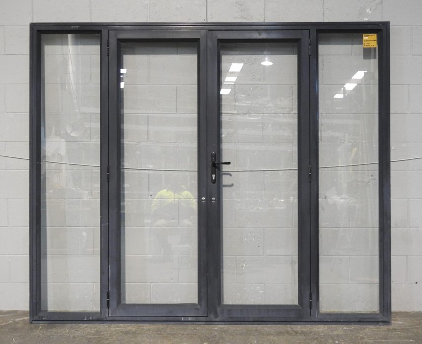 Denim Blue Aluminium French Doors With Sidelights