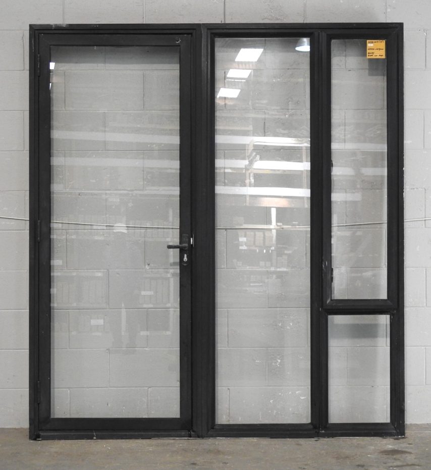 Black Aluminium Entry Door With Awning Window Sidelight