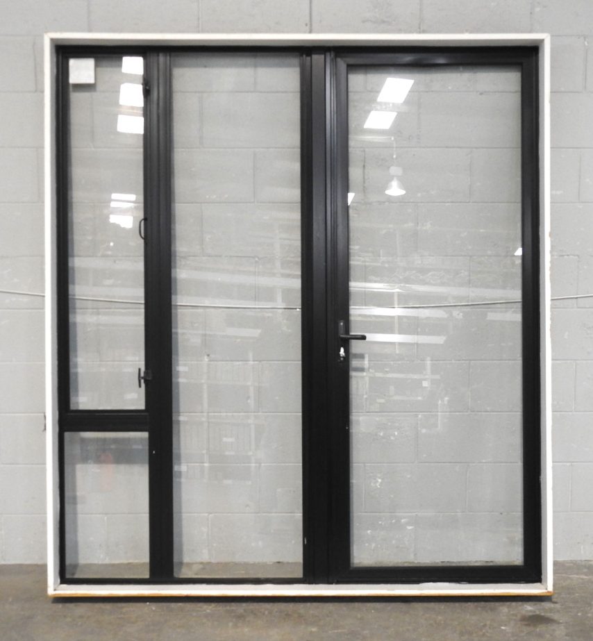 Black Aluminium Entry Door With Awning Window Sidelight