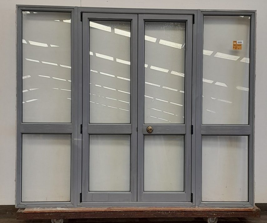 Grey aluminium French doors with sidelights