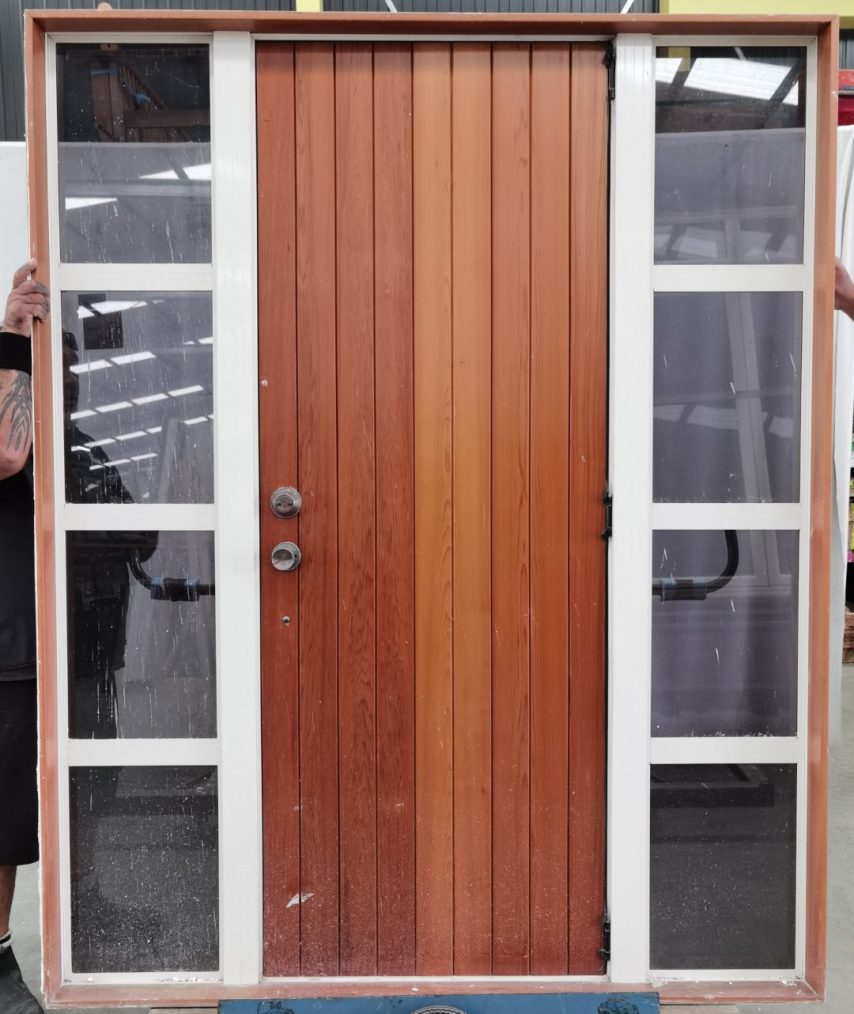 Off white aluminium framed cedar door