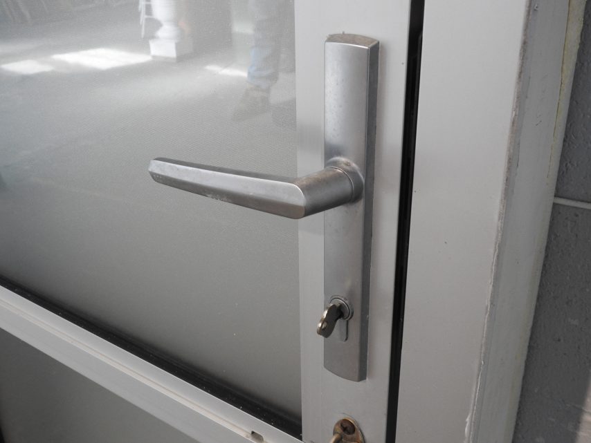 Narrow Silver Aluminium Entry Door - Double Glazed