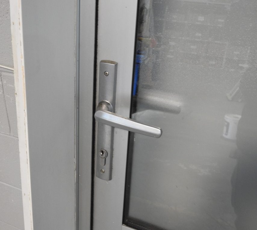 Narrow Silver Aluminium Entry Door - Double Glazed