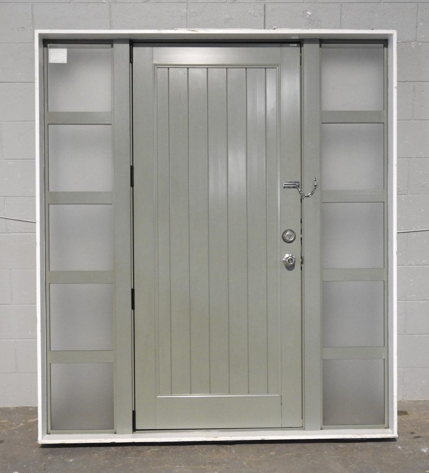 Mist Green Aluminium Entry Door With Sidelights