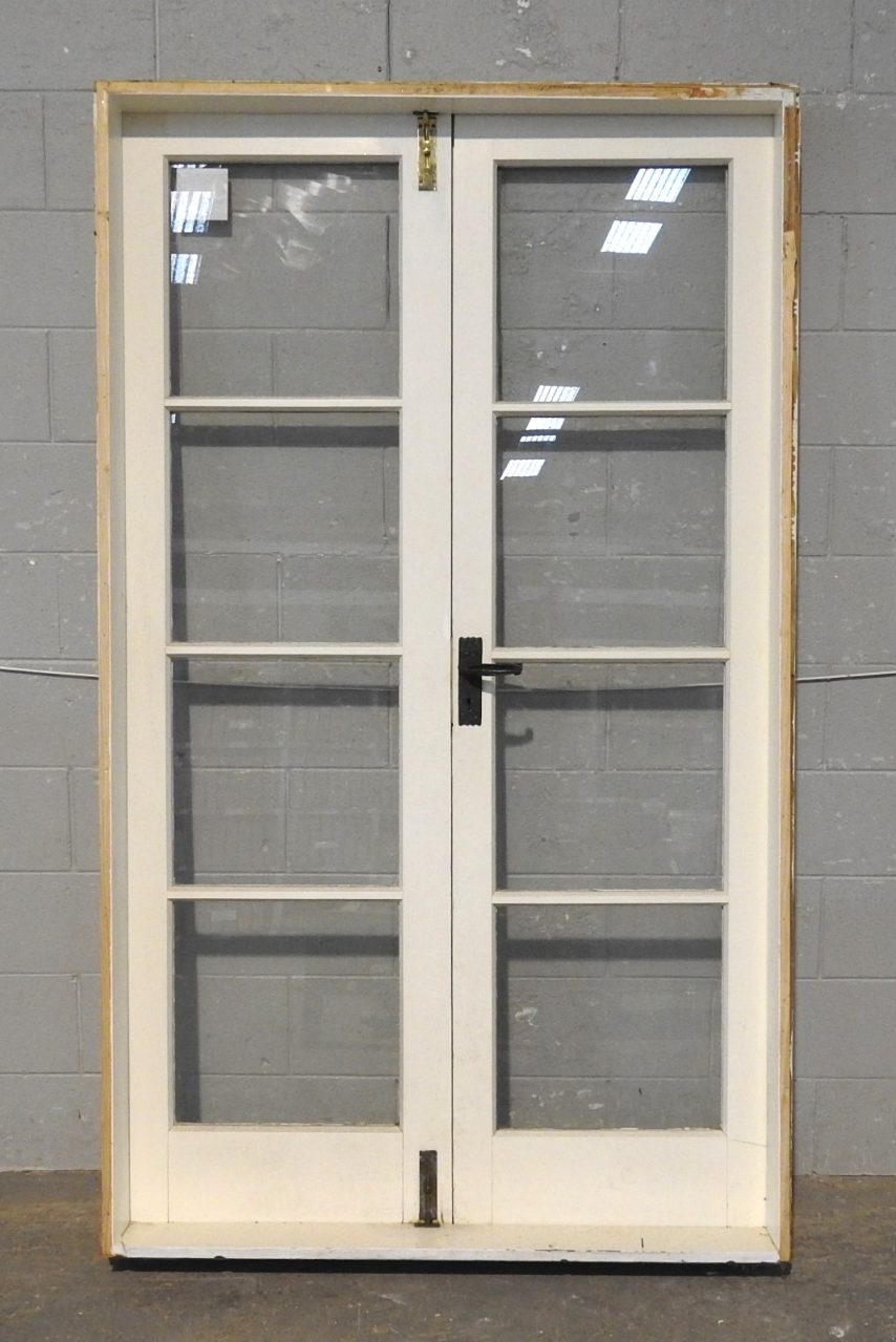 Wooden French 4-Light Doors Hung in Frame