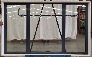 Denim blue aluminium double glazed twin awning window
