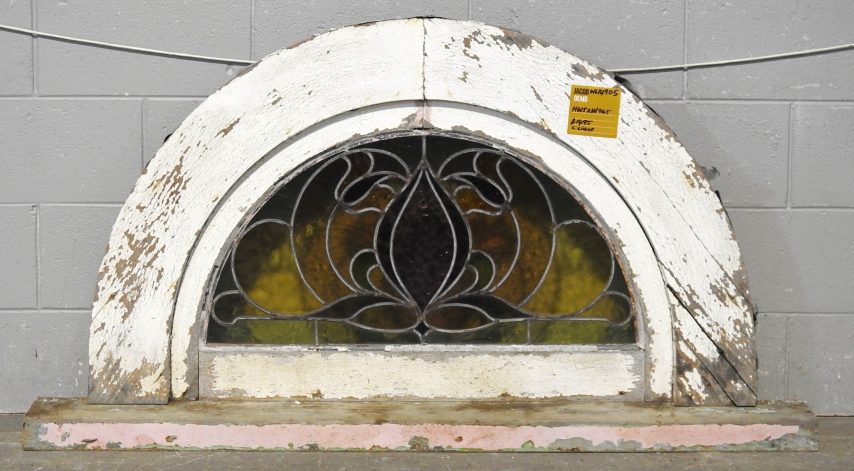 Arched Wooden Stained Glass Leadlight Window c.1900