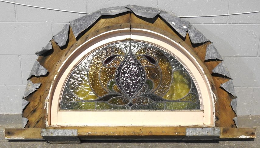 Arched Wooden Stained Glass Leadlight Window c.1900