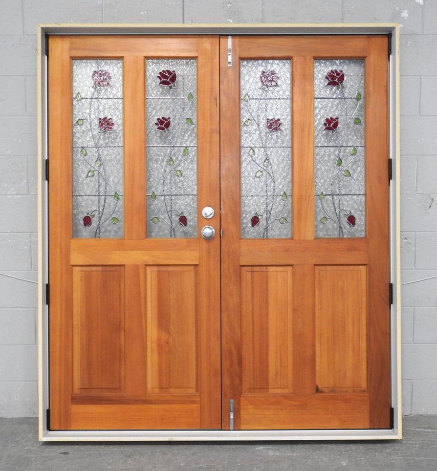 Silver Aluminium Frame With Double Wooden Entrance Doors