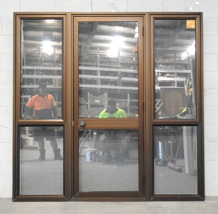 Bronze Aluminium Door With Awning Window Sidelights