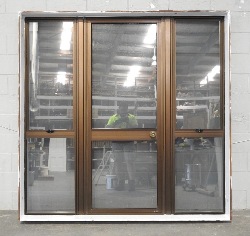 Bronze Aluminium Door With Awning Window Sidelights