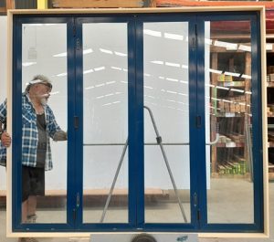 Blue aluminium bi-fold door