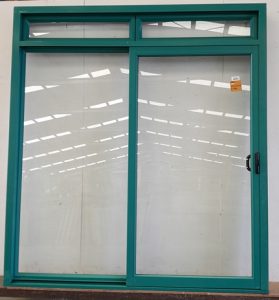 Teal aluminium sliding door