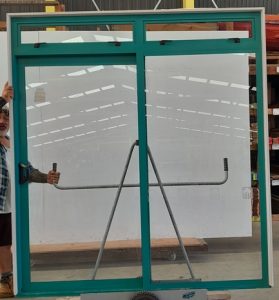Teal aluminium sliding door